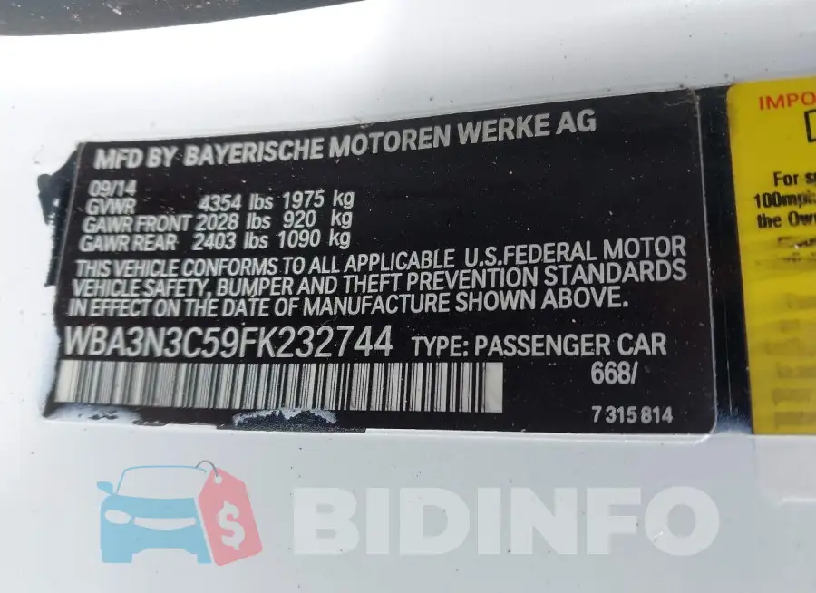 WBA3N3C59FK232744 Photo# 9