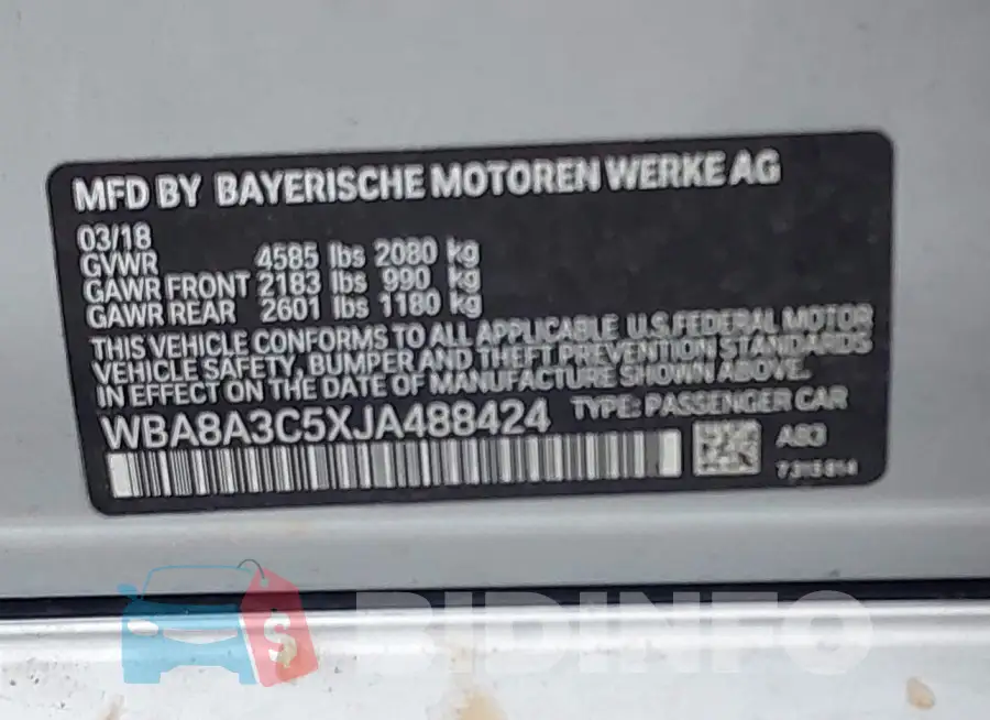 WBA8A3C5XJA488424 Photo# 9