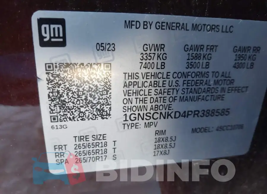 1GNSCNKD4PR388585 Photo# 9