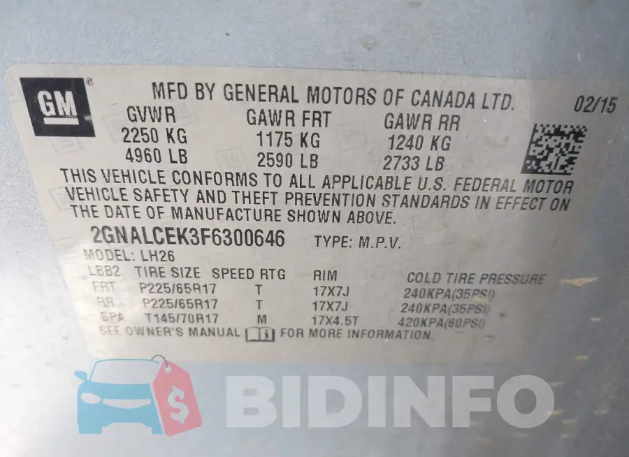 2GNALCEK3F6300646 Photo# 9