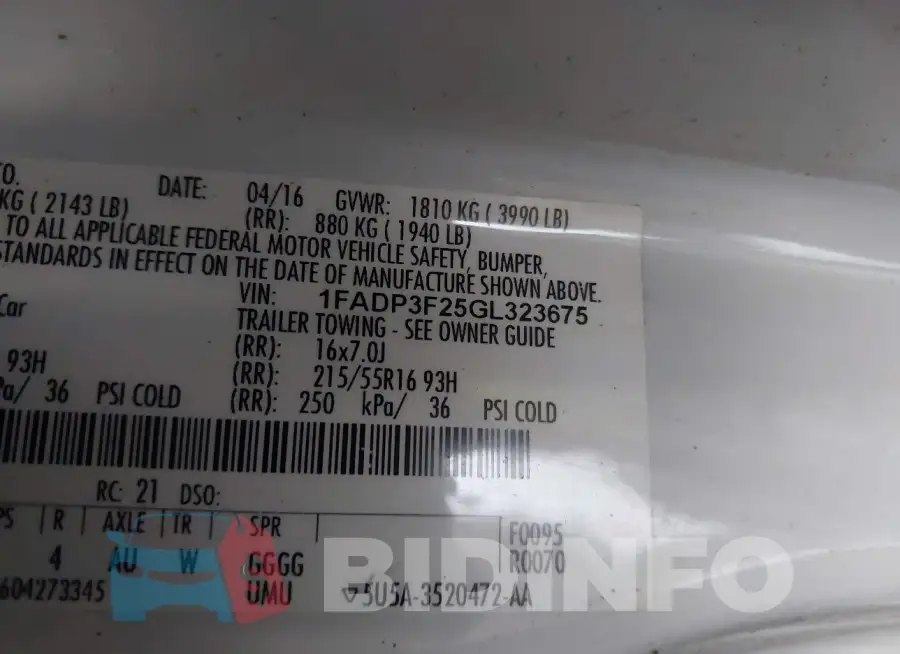 1FADP3F25GL323675 Photo# 9