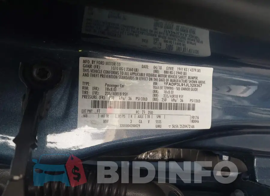 1FADP3L91JL329367 Photo# 9