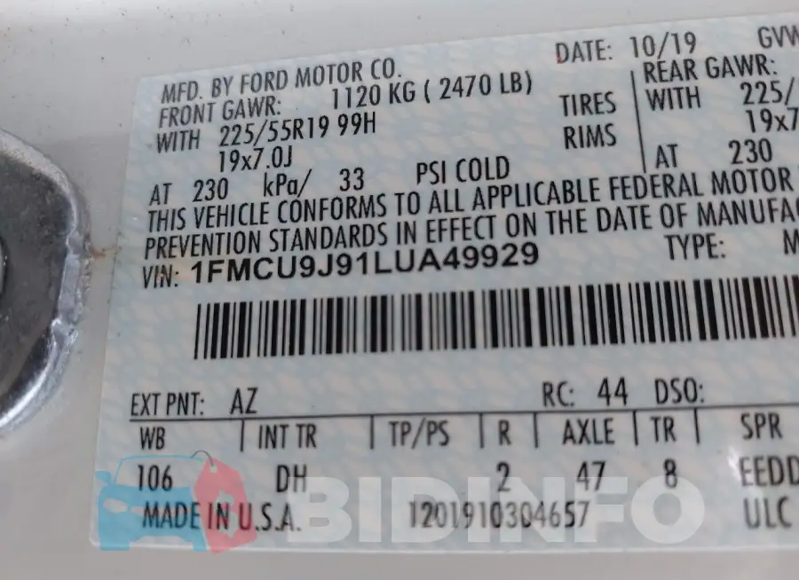 1FMCU9J91LUA49929 Photo# 9