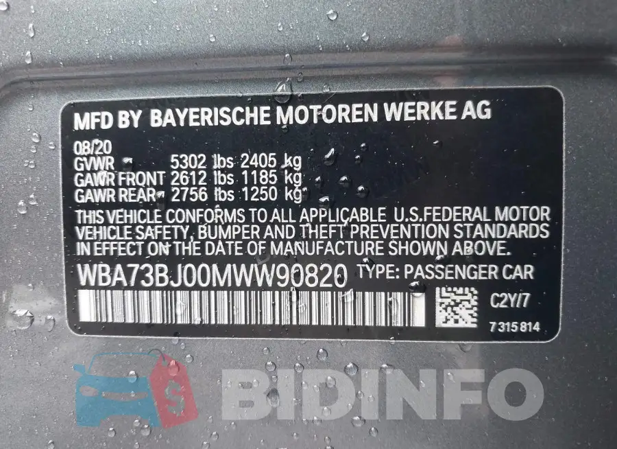 WBA73BJ00MWW90820 Photo# 9