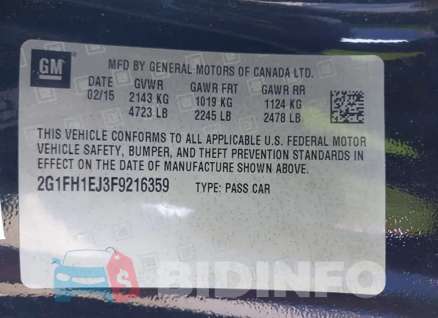 2G1FH1EJ3F9216359 Photo# 9