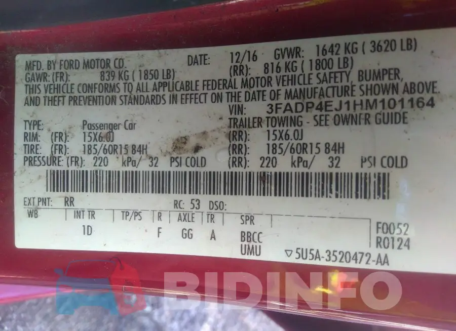 3FADP4EJ1HM101164 Photo# 9