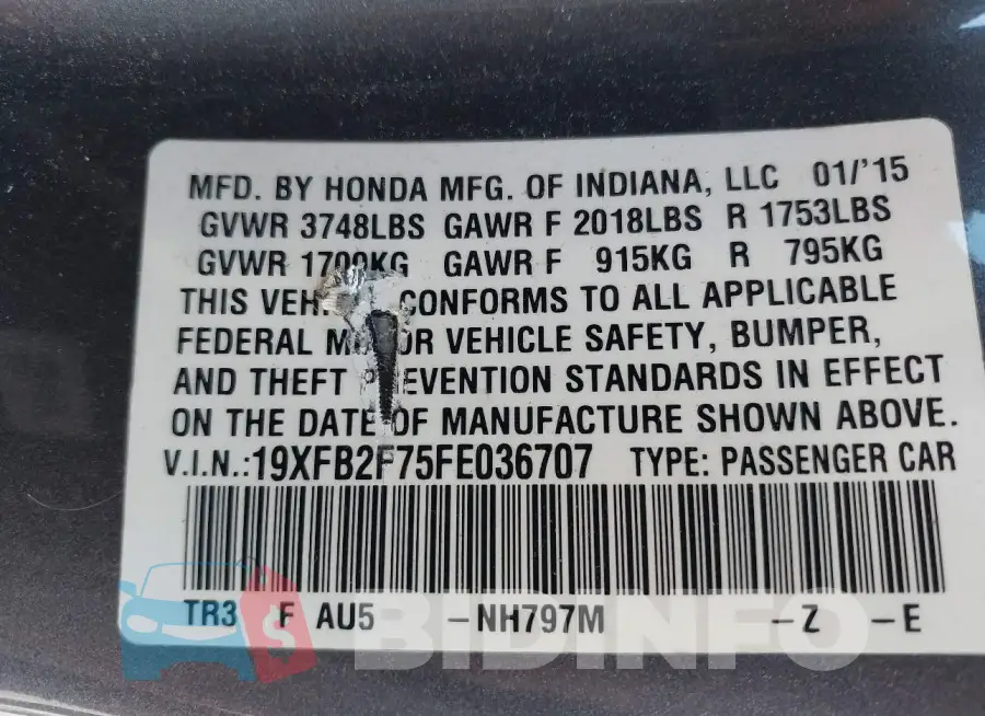19XFB2F75FE036707 Photo# 9