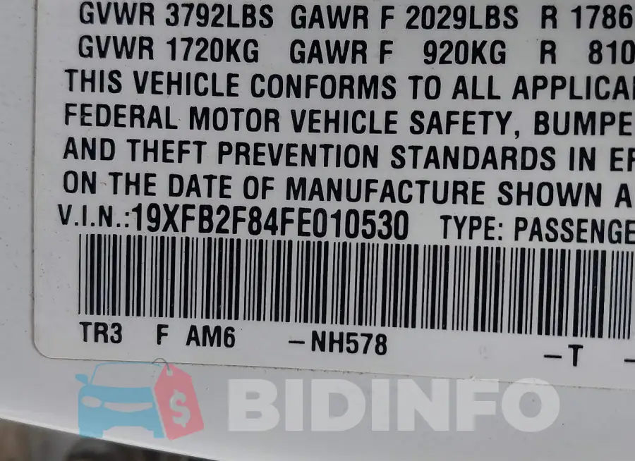 19XFB2F84FE010530 Photo# 9