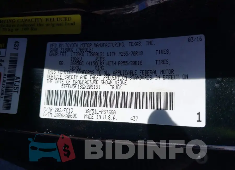 5TFEW5F18GX205181 Photo# 9