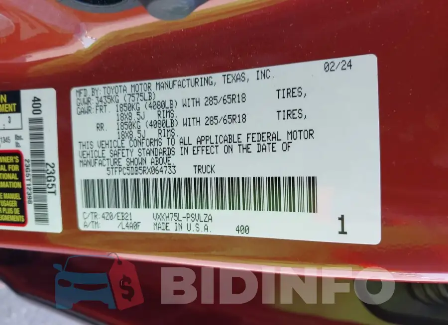 5TFPC5DB5RX064733 Photo# 9