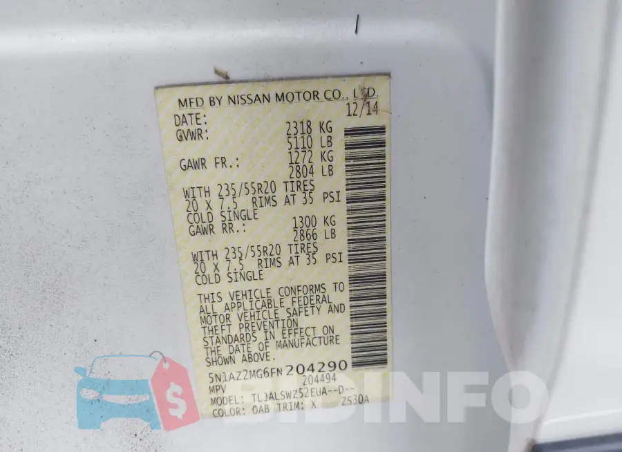 5N1AZ2MG6FN204290 Photo# 9