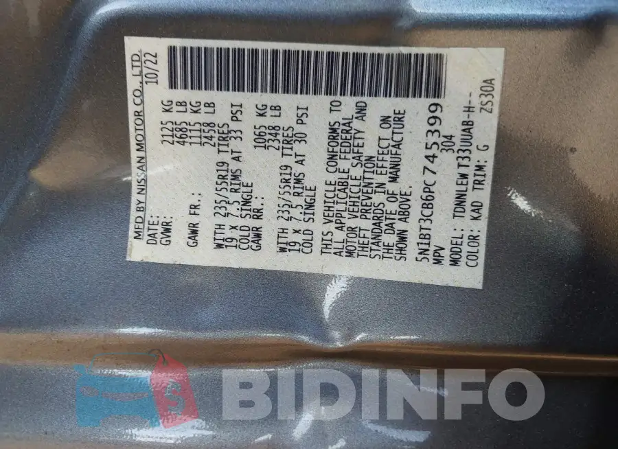 5N1BT3CB6PC745399 Photo# 9