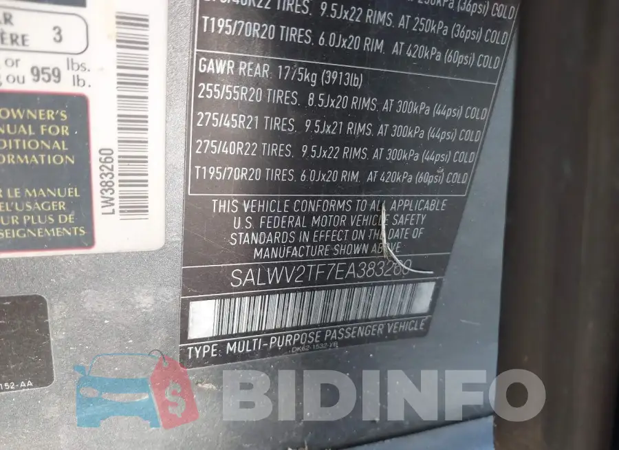 SALWV2TF7EA383260 Photo# 9