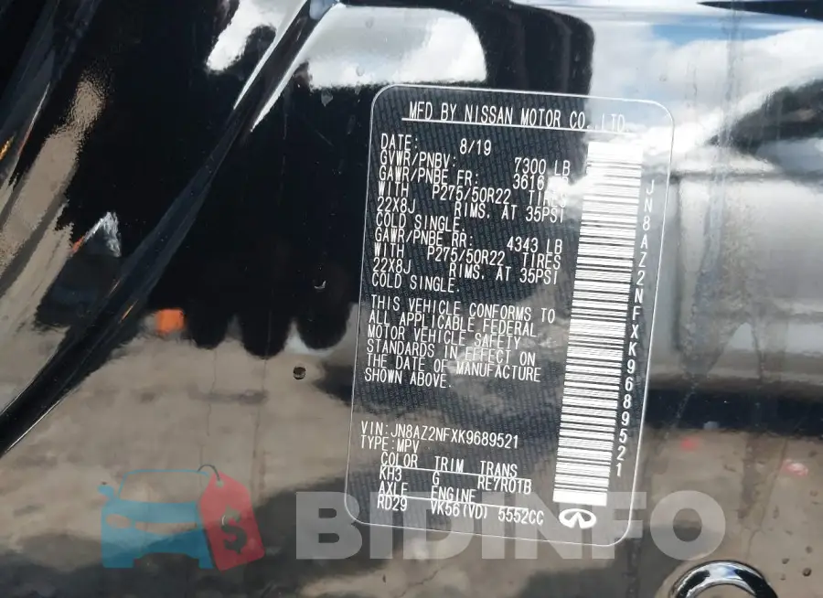 JN8AZ2NFXK9689521 Photo# 9