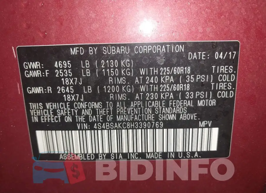 4S4BSAKC8H3390769 Photo# 9