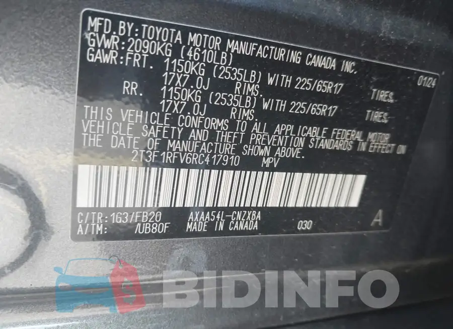 2T3F1RFV6RC417910 Photo# 9