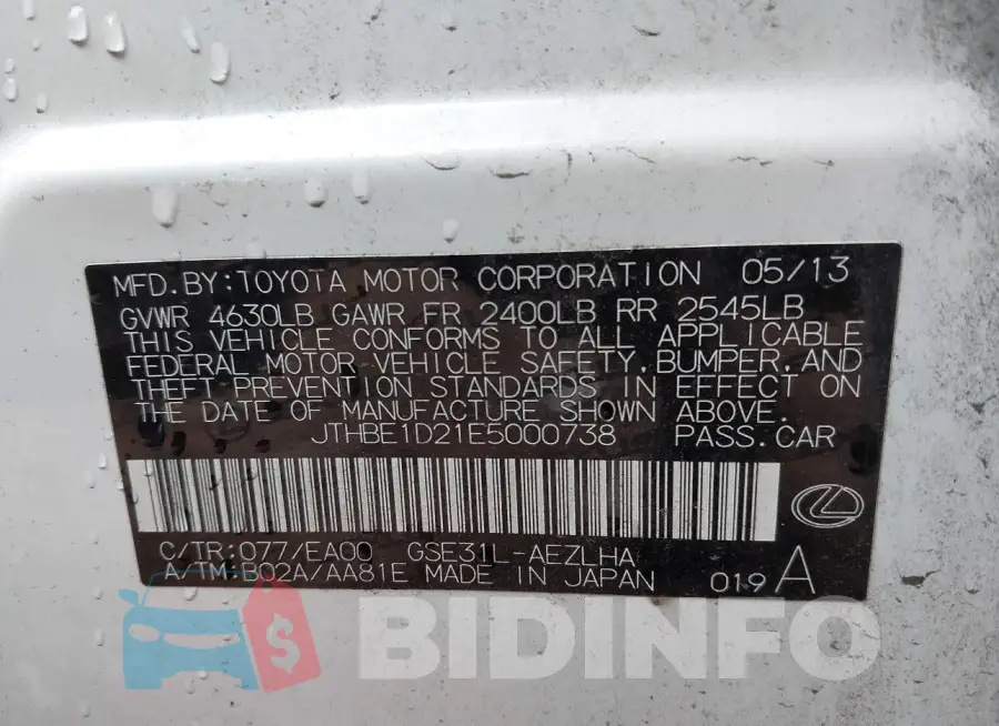 JTHBE1D21E5000738 Photo# 9