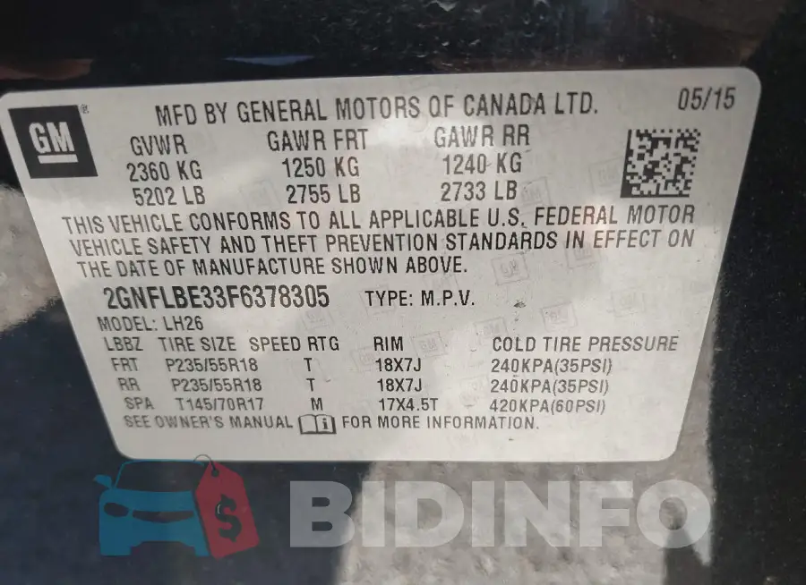2GNFLBE33F6378305 Photo# 9