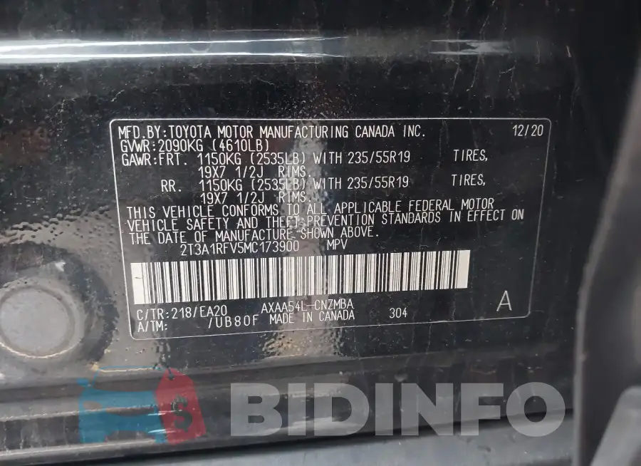 2T3A1RFV5MC173900 Photo# 9