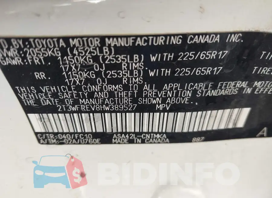 2T3WFREV8HW389527 Photo# 9