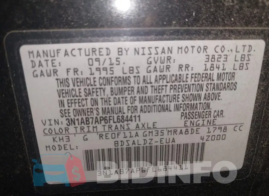 3N1AB7AP6FL684411 Photo# 9