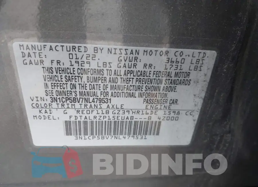 3N1CP5BV7NL479531 Photo# 9