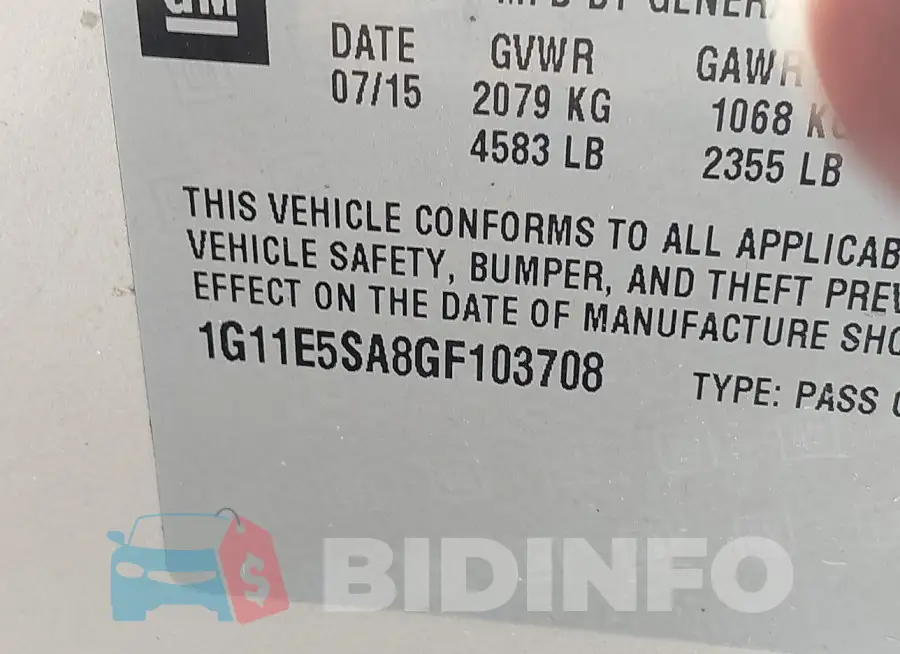 1G11E5SA8GF103708 Photo# 9
