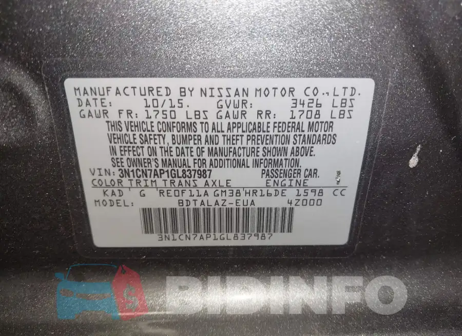 3N1CN7AP1GL837987 Photo# 9