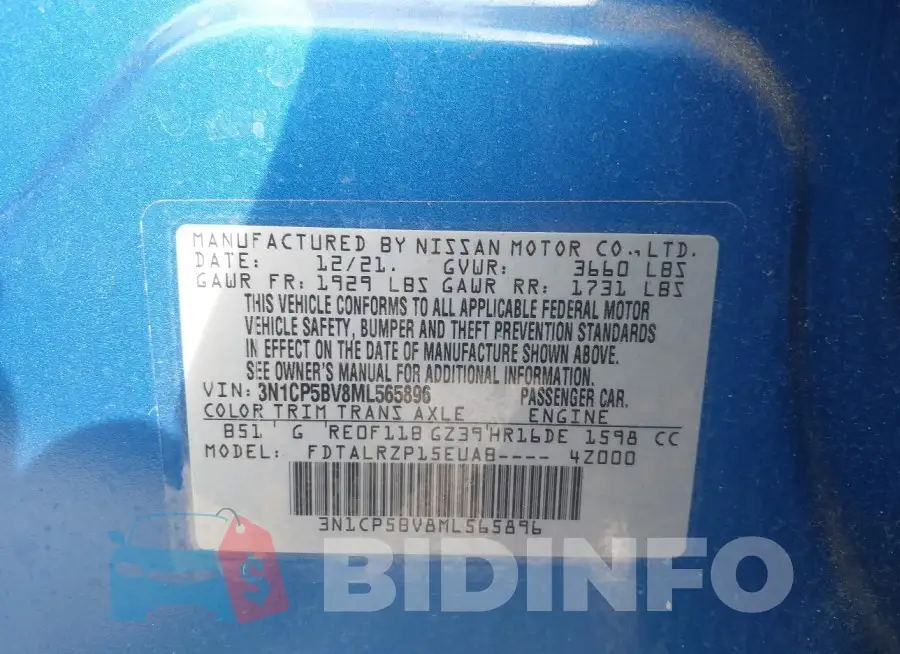 3N1CP5BV8ML565896 Photo# 9