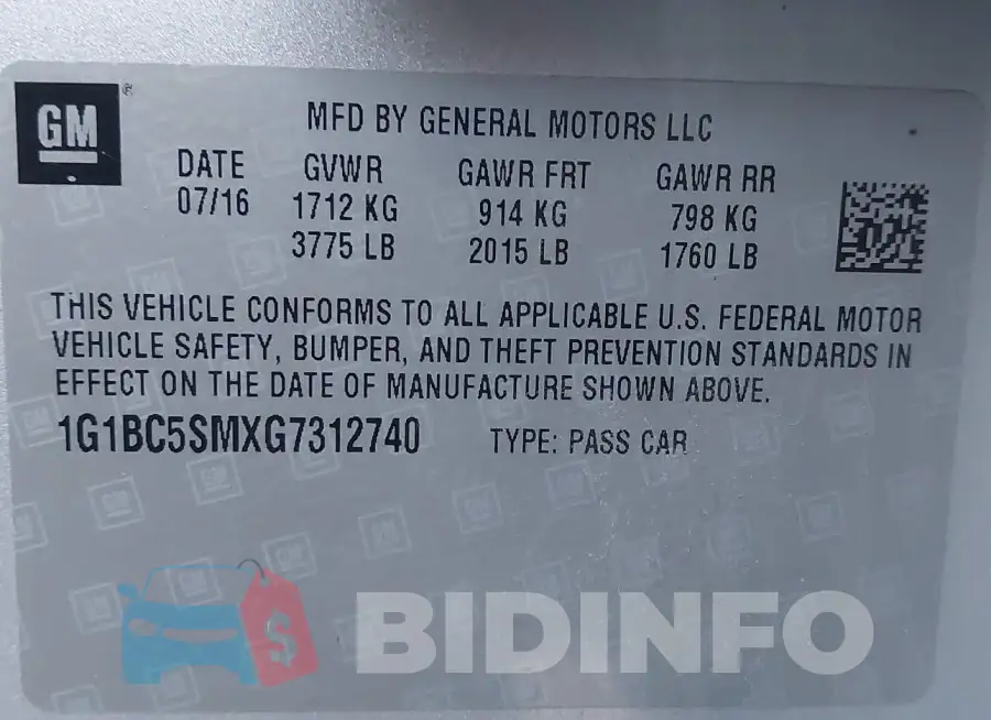 1G1BC5SMXG7312740 Photo# 9