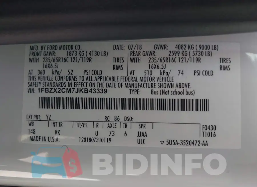 1FBZX2CM7JKB43339 Photo# 9