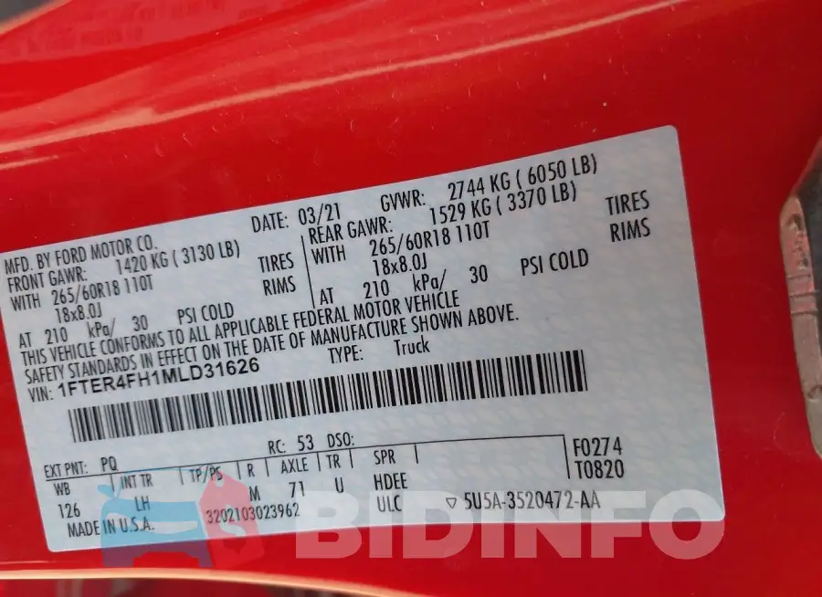 1FTER4FH1MLD31626 Photo# 9
