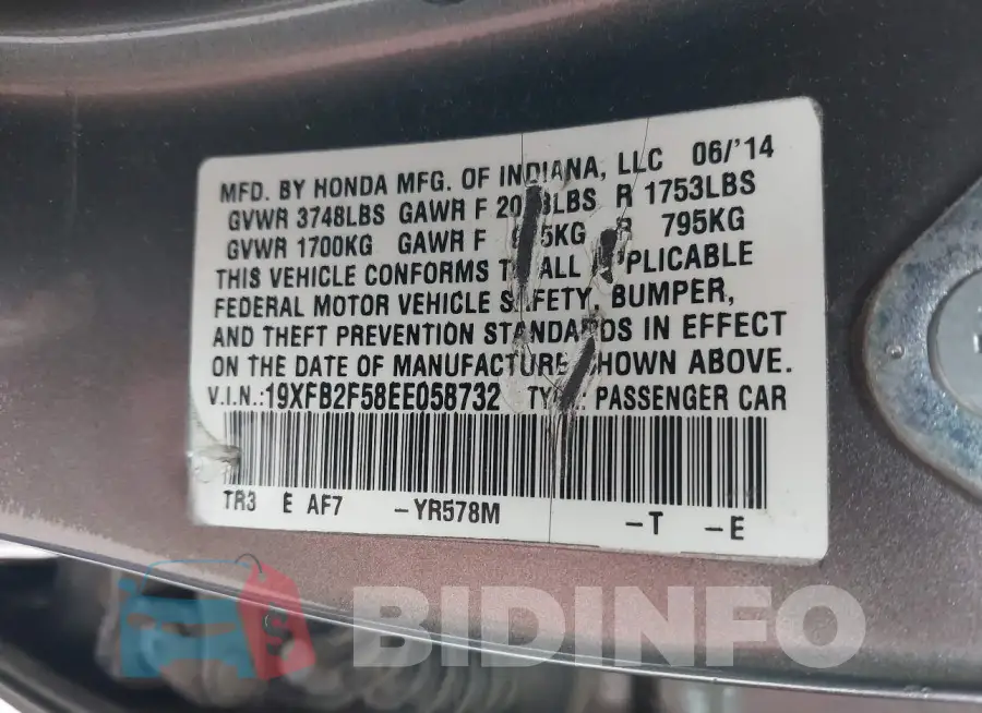 19XFB2F58EE058732 Photo# 9