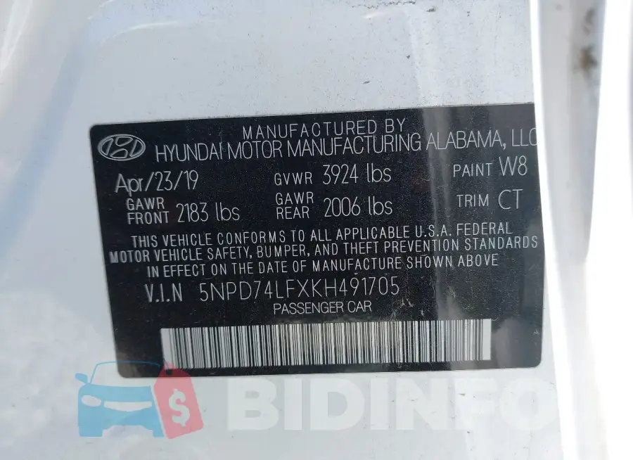 5NPD74LFXKH491705 Photo# 9