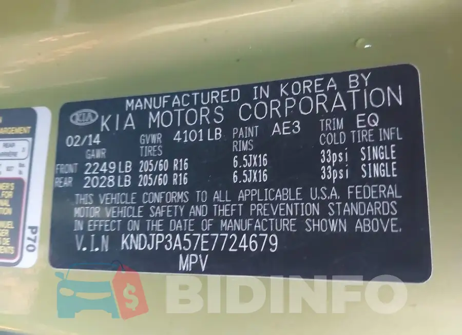 KNDJP3A57E7724679 Photo# 9