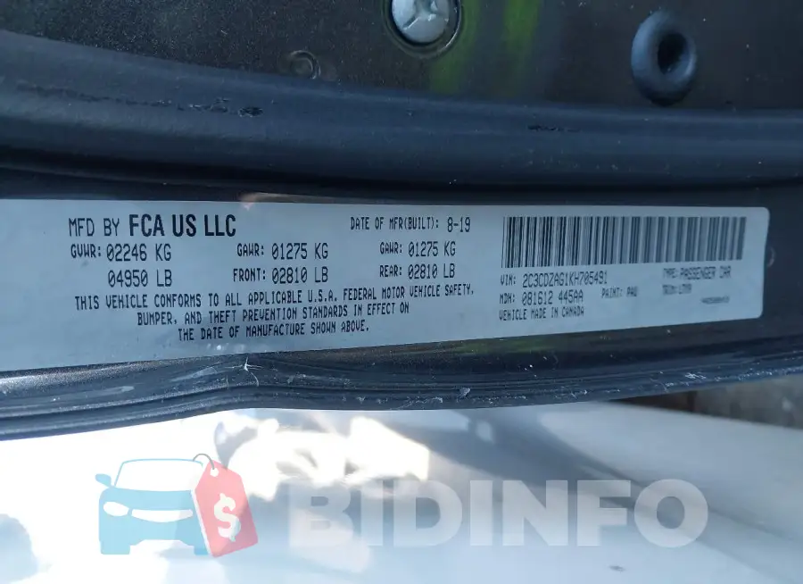 2C3CDZAG1KH705491 Photo# 9