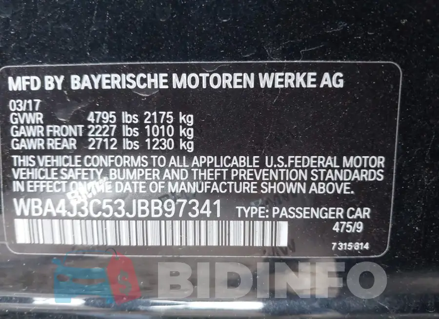 WBA4J3C53JBB97341 Photo# 9