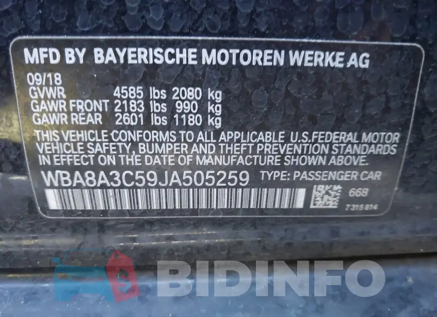 WBA8A3C59JA505259 Photo# 9