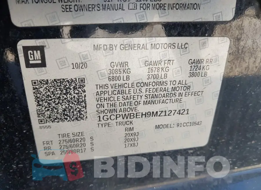 1GCPWBEH9MZ127421 Photo# 9