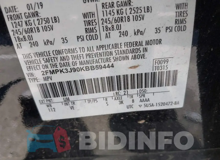 2FMPK3J90KBB59444 Photo# 9