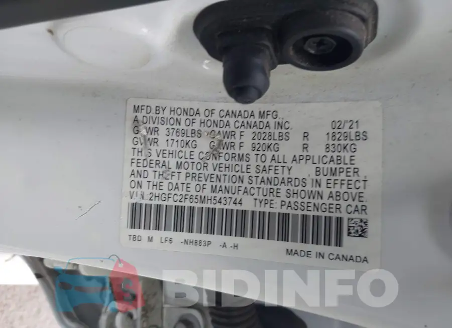 2HGFC2F65MH543744 Photo# 9