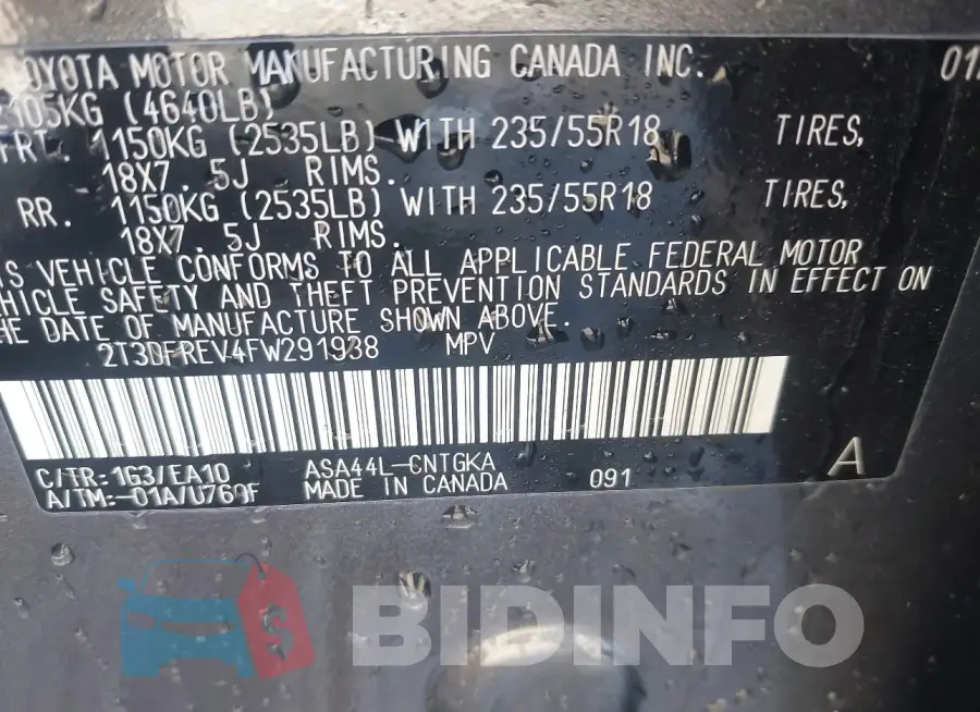 2T3DFREV4FW291938 Photo# 9