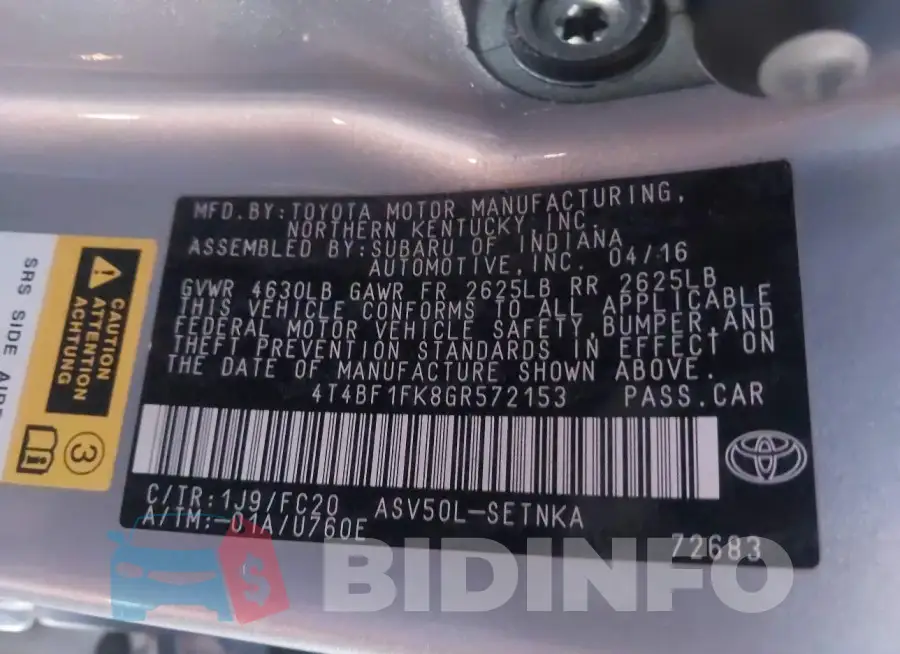 4T4BF1FK8GR572153 Photo# 9