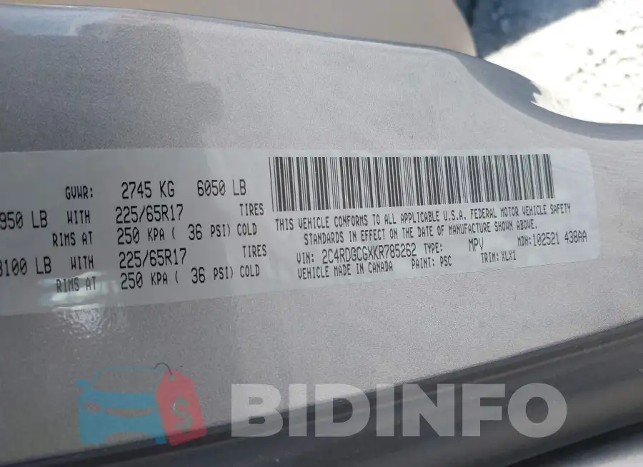 2C4RDGCGXKR785262 Photo# 9
