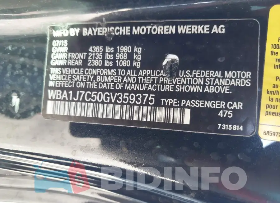 WBA1J7C50GV359375 Photo# 9