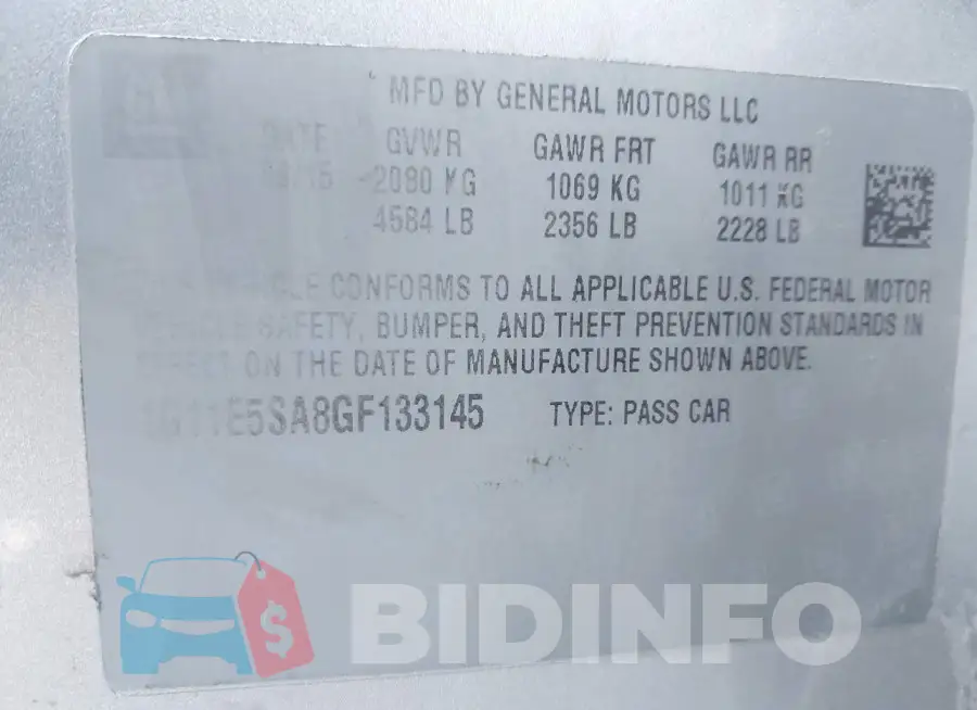 1G11E5SA8GF133145 Photo# 9
