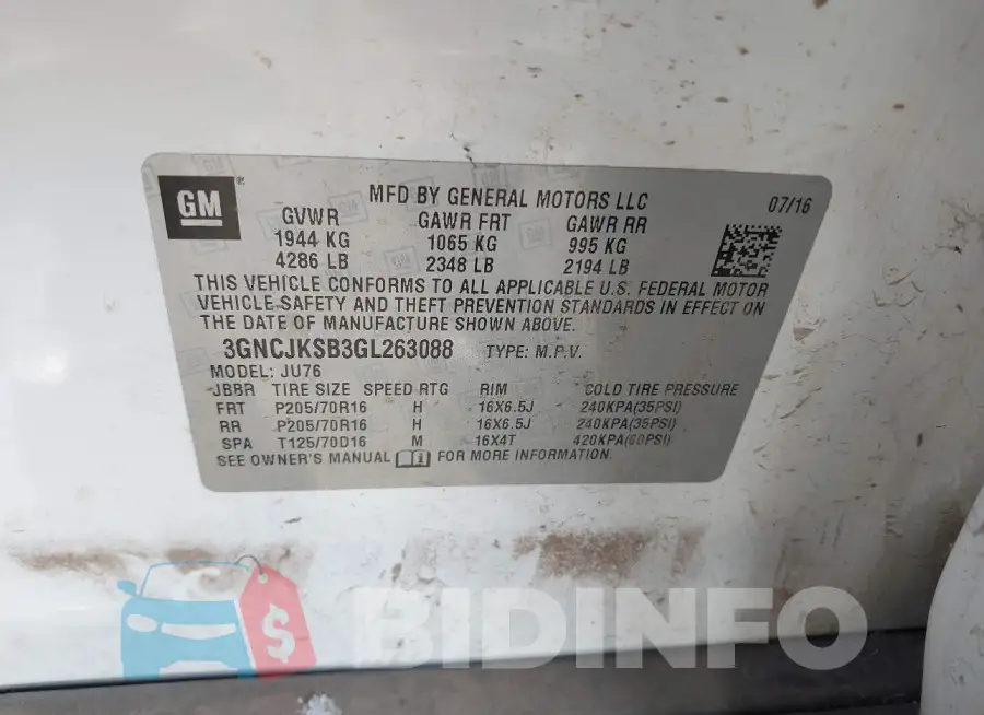 3GNCJKSB3GL263088 Photo# 9