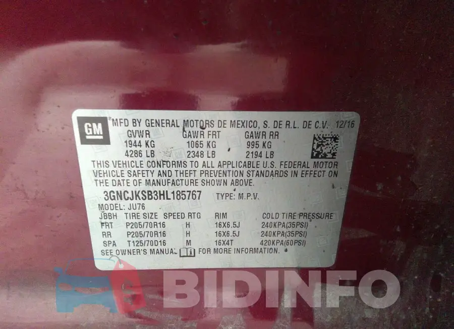 3GNCJKSB3HL185767 Photo# 9