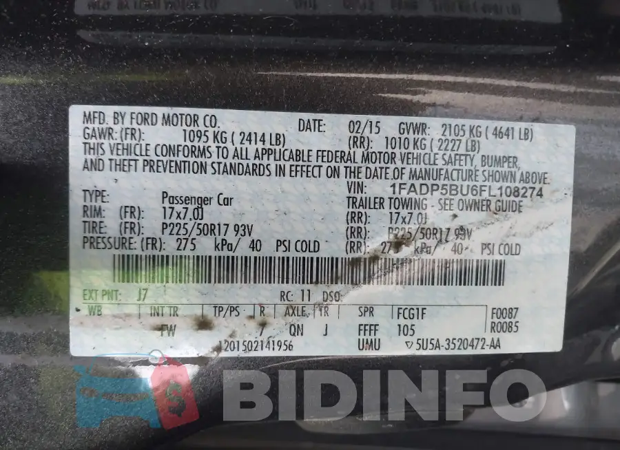 1FADP5BU6FL108274 Photo# 9