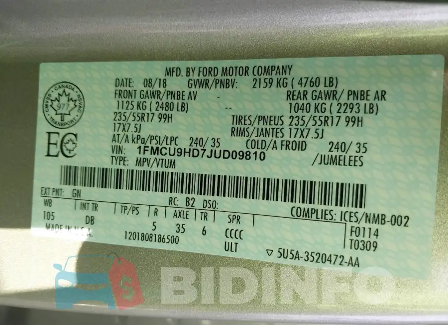 1FMCU9HD7JUD09810 Photo# 9